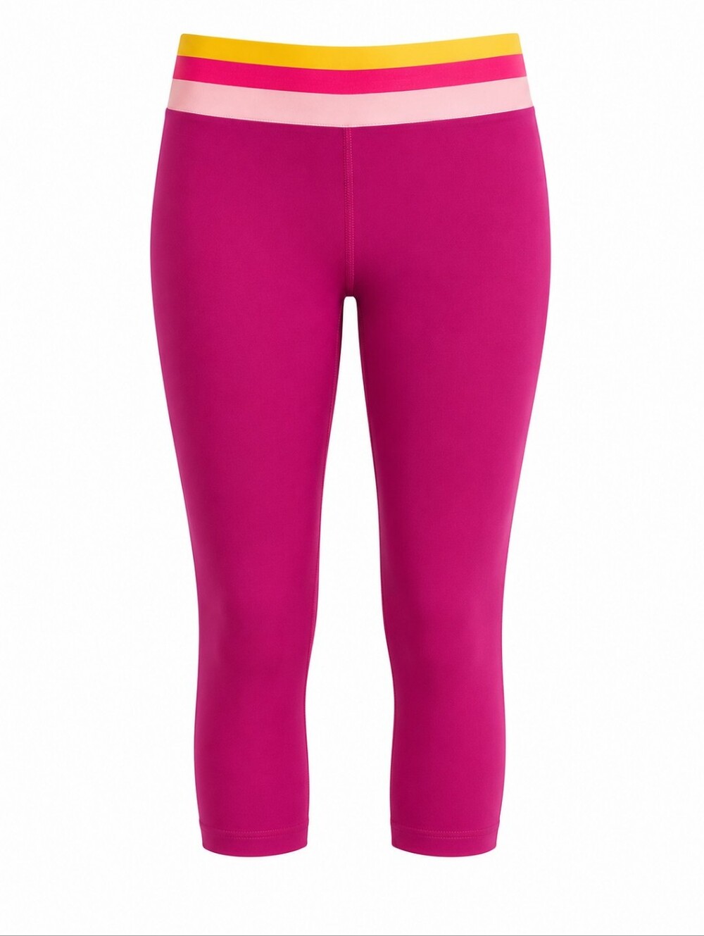 POPFLEX Active Womens Capri Leggings Size L Pink Multi Stripe Elastic Waist Gym